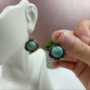 Silver Turquoise Colored Dangle Circle Earrings Boho Women Jewelry